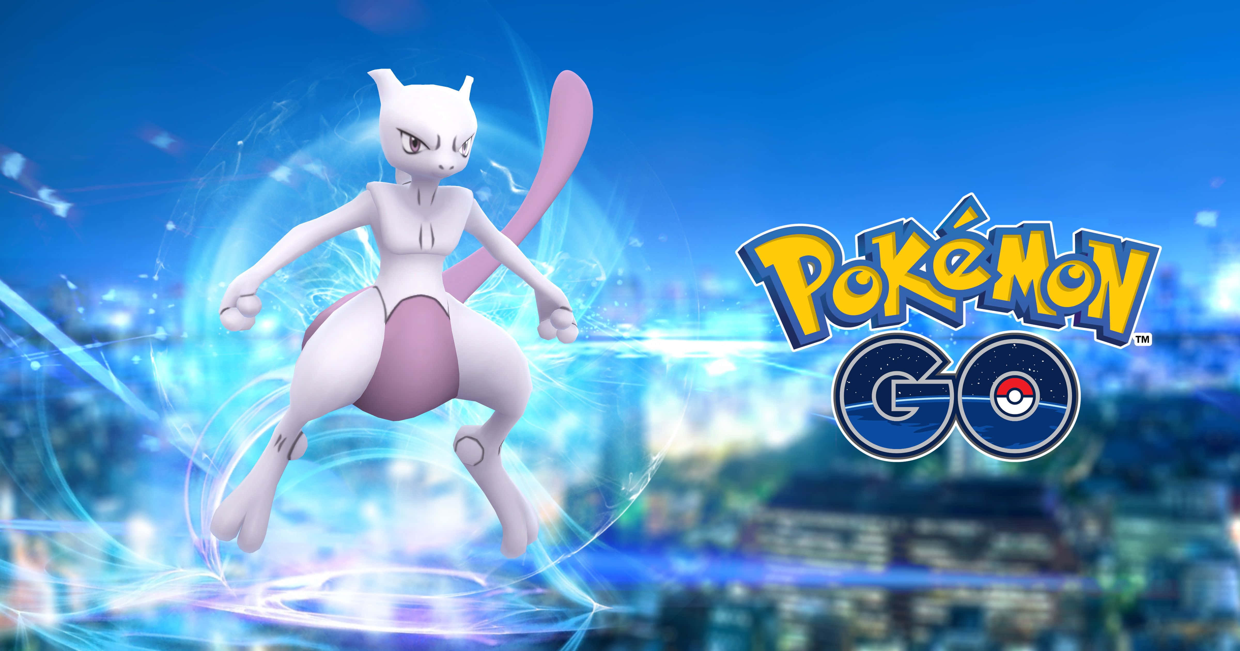 Pokemon Go - A White Pokemon With A City Skyline Background