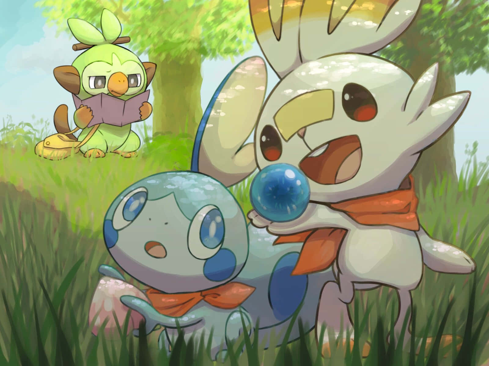 Pokemon Grookey Sobble Scorbunny Friends Forest Background
