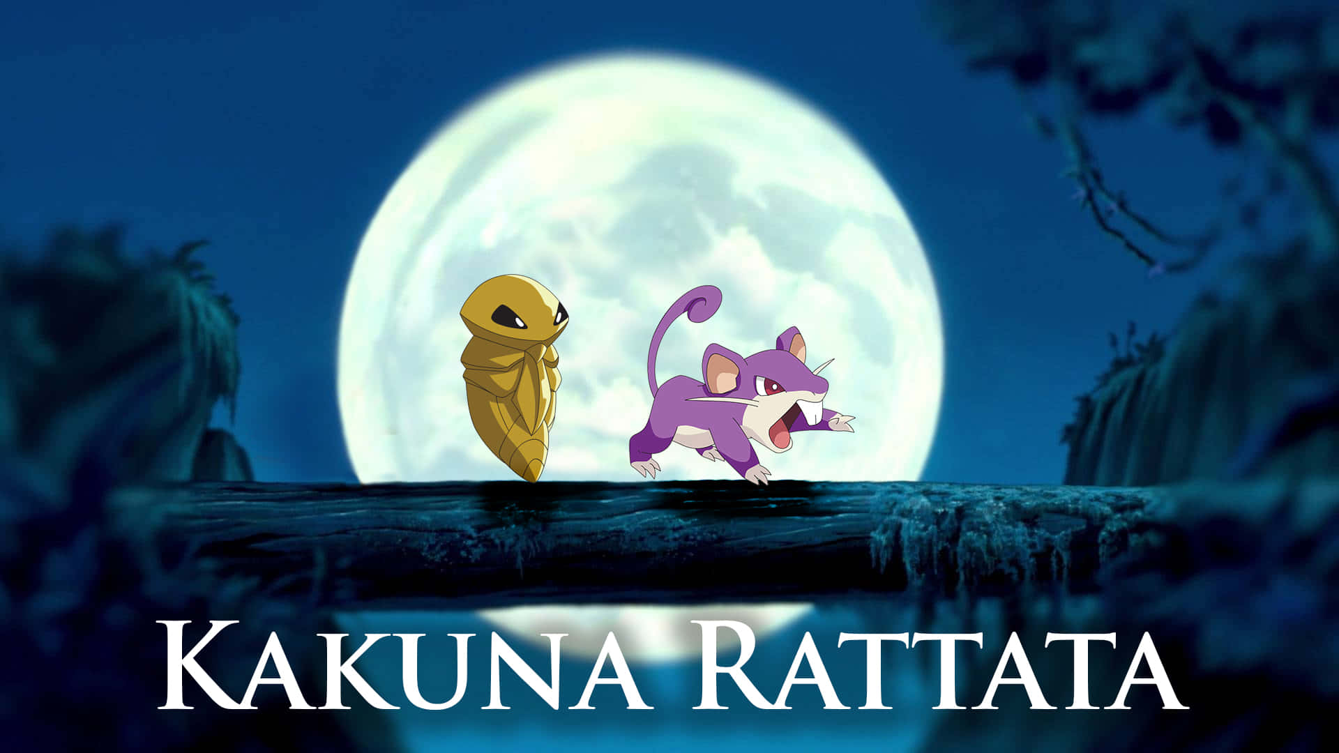 Pokemon Kakuna And Rattata Under The Moonlight
