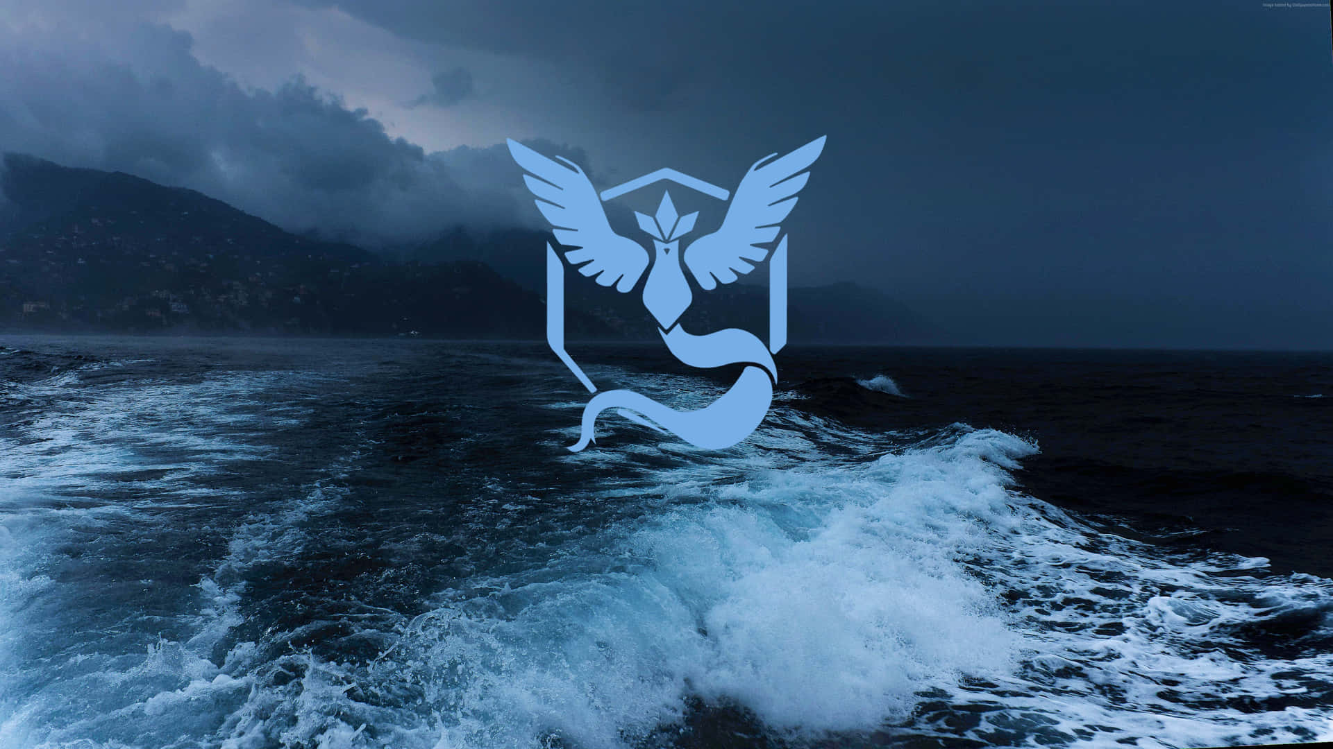 Pokemon Logo On A Blue Ocean With Waves Background