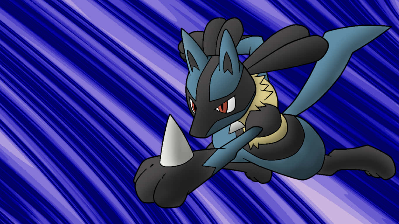 Pokemon Lucario Wit Blue And Purple Stripes Design Background