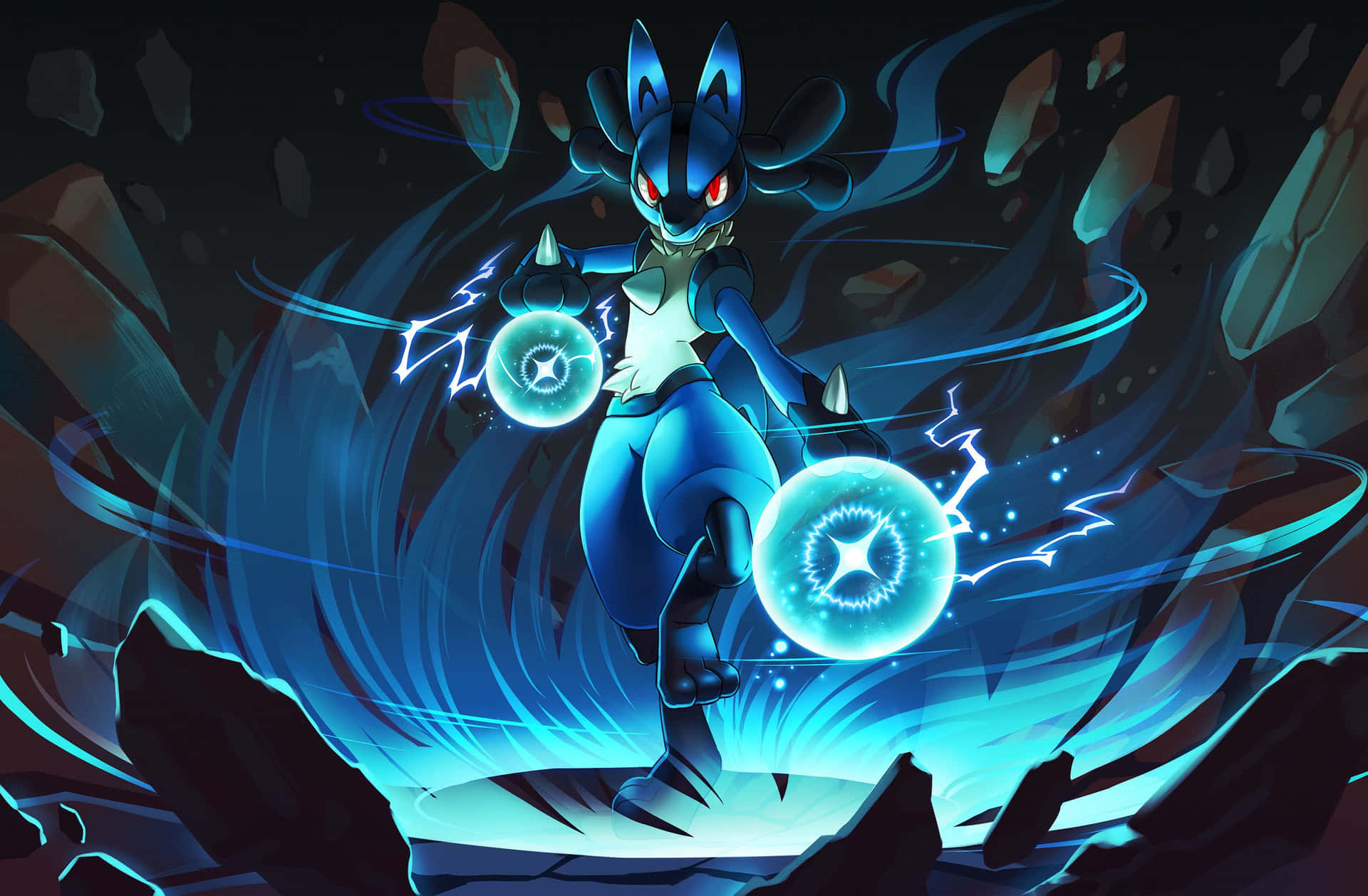 Pokemon Lucario With Aura Spheres