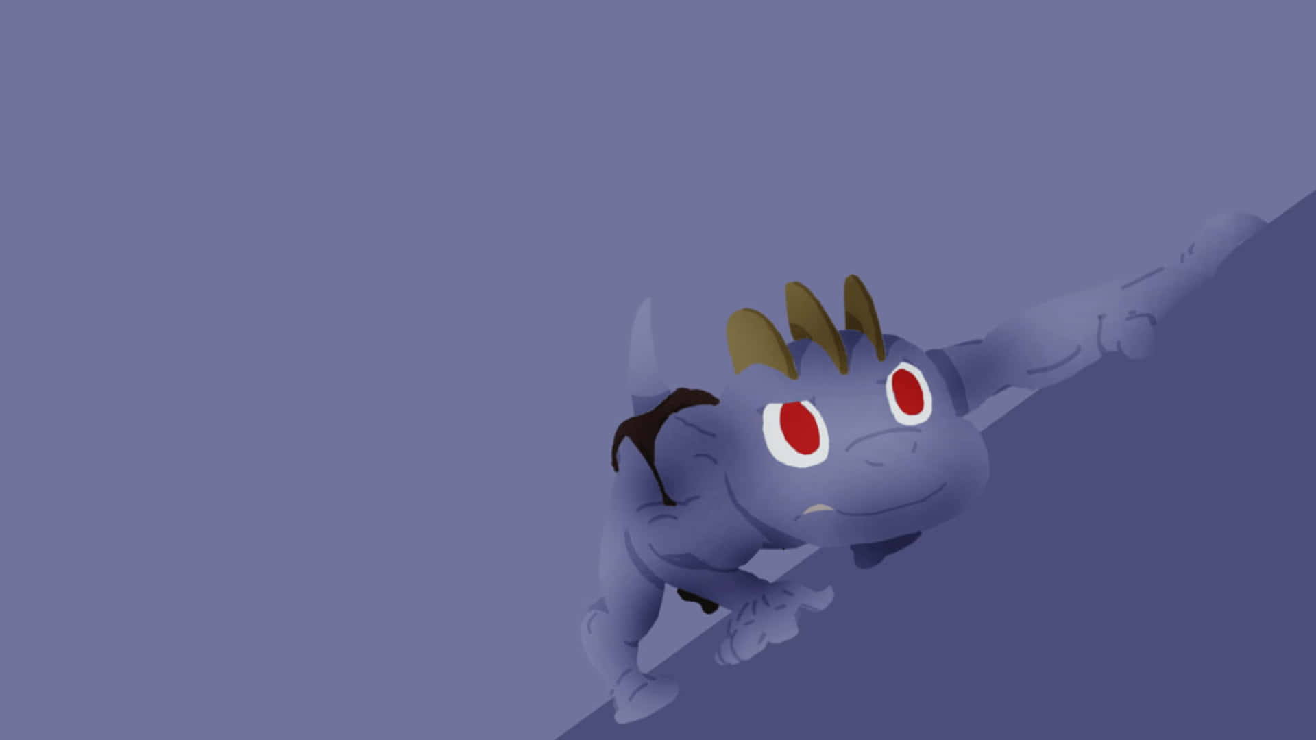 Pokemon Machop Climbing Up Purple Wall Background