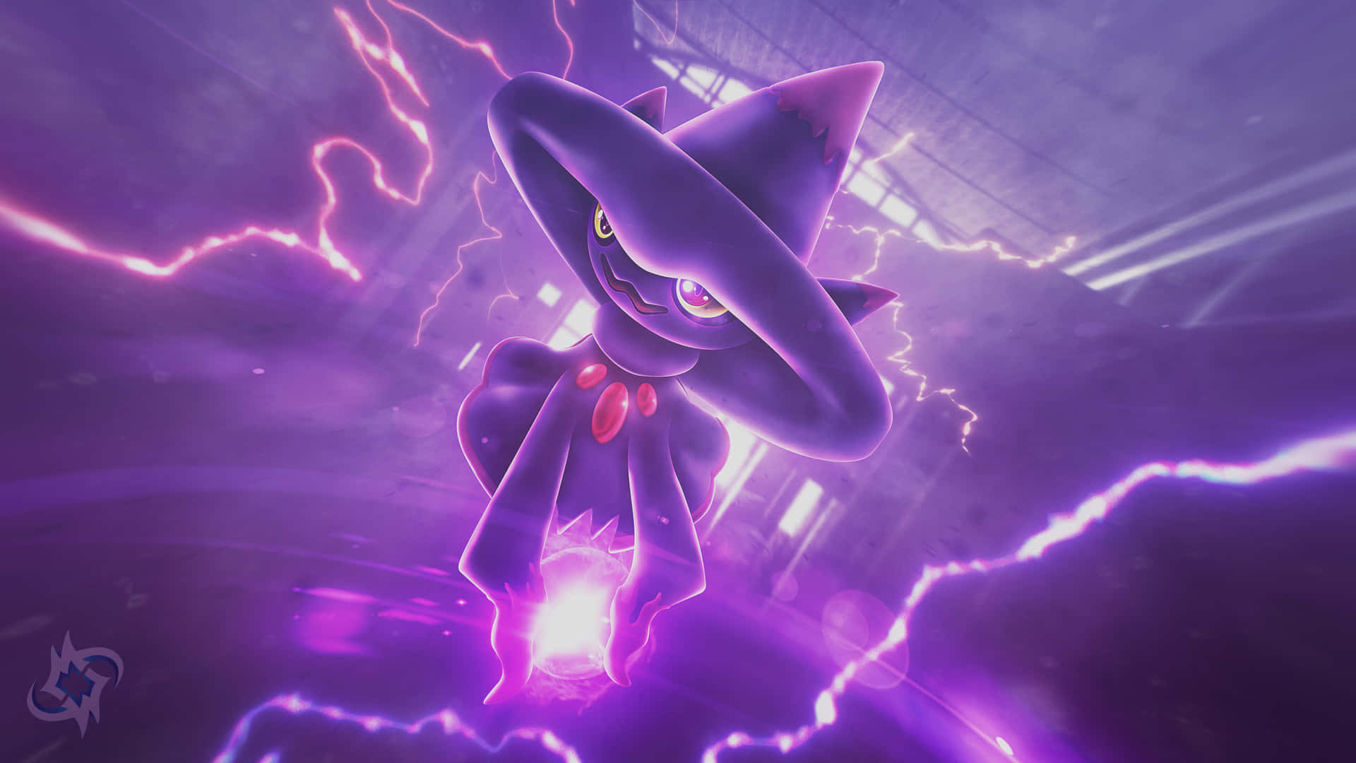 Pokémon Mismagius With Purple Thunder Background
