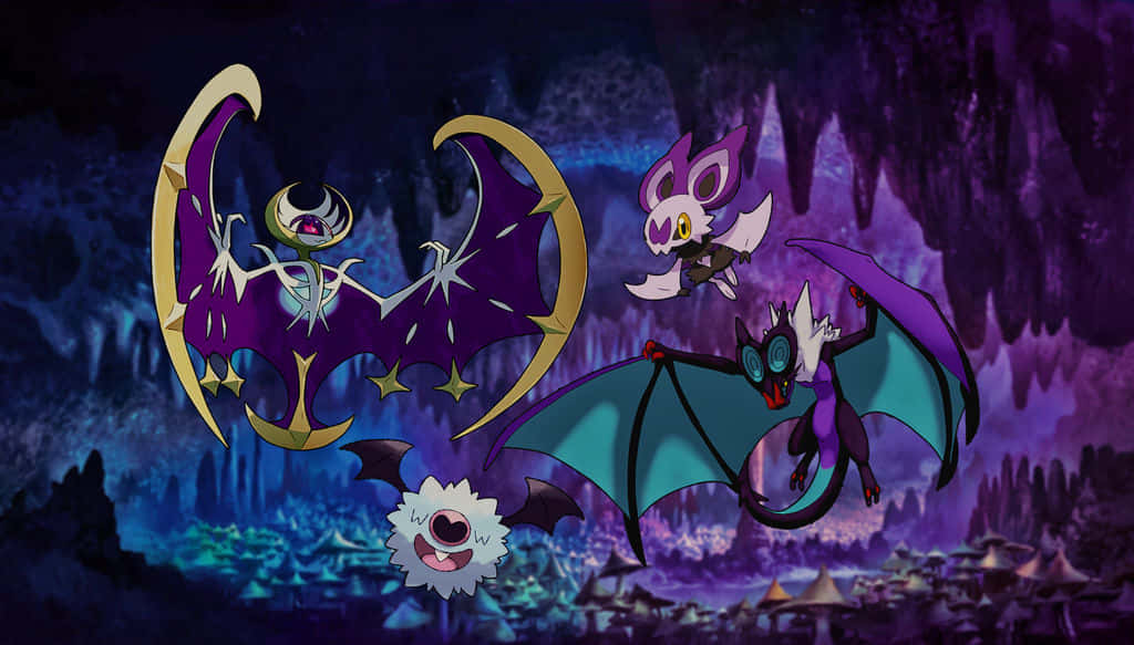 Pokémon Moon With Noibat, Noivern, And Woobat Background