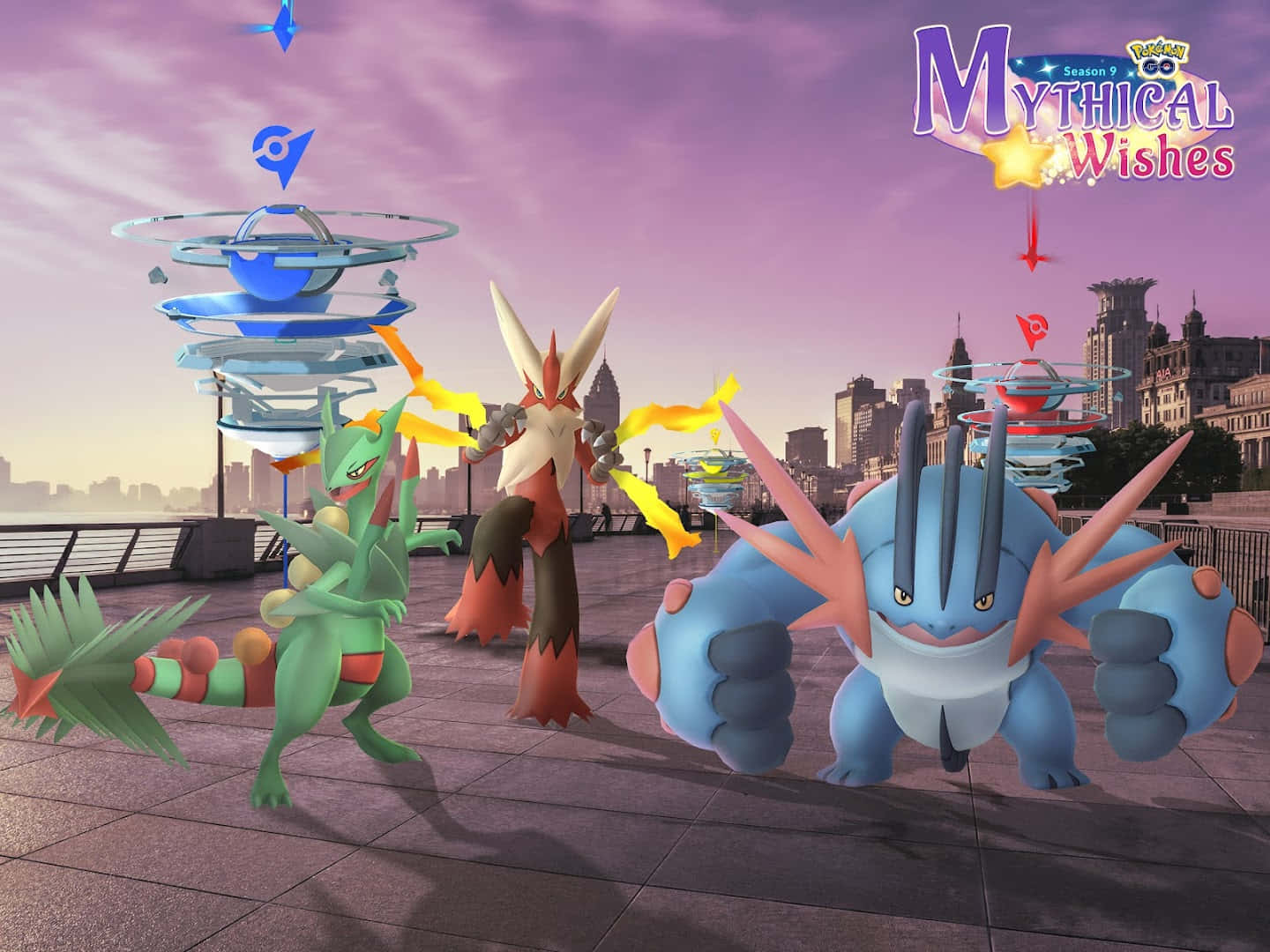 Pokemon Mythical Wishes Sceptile Blaziken Swampert Background
