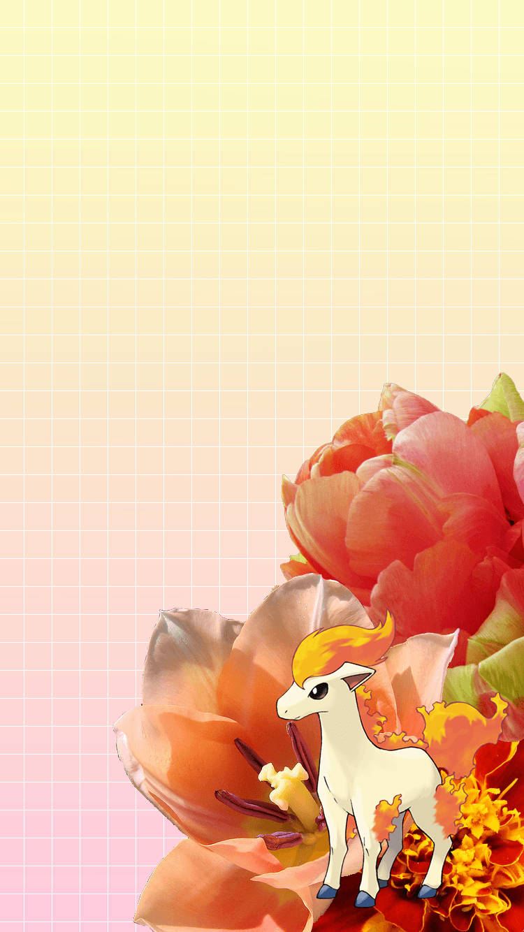 Pokémon Ponyta With Red Rose Background