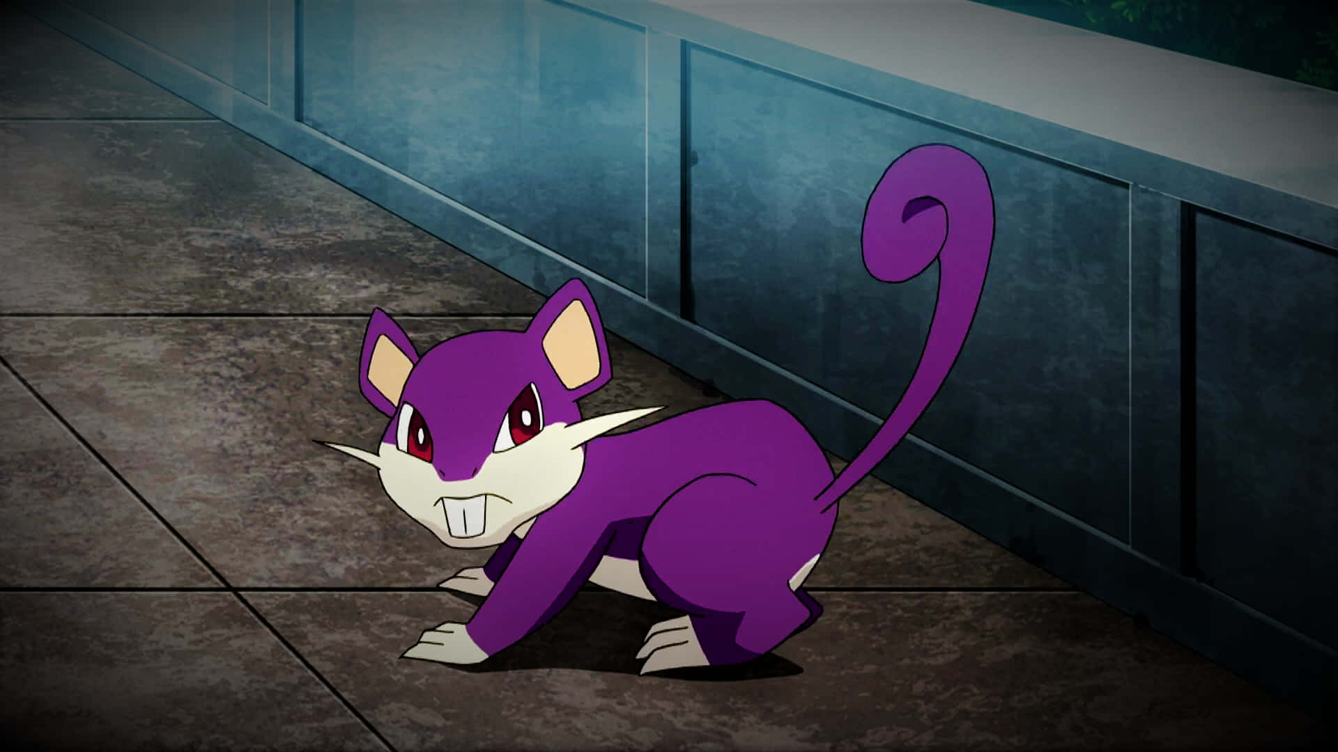 Pokemon Rattata Crawling On A Gray Tiled Floor Background