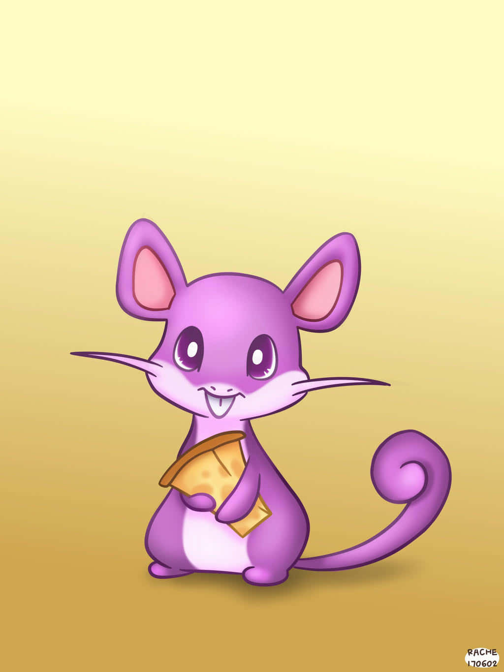 Pokémon Rattata Holding A Cheese In Yellow Background