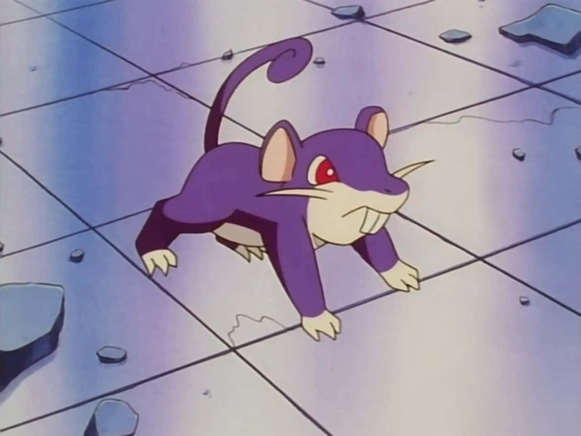 Pokemon Rattata Stretching On A Tiled Floor