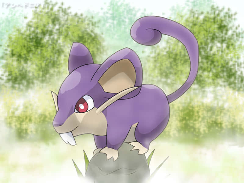 Pokémon Rattata With Long Tail Walking On A Green Grass