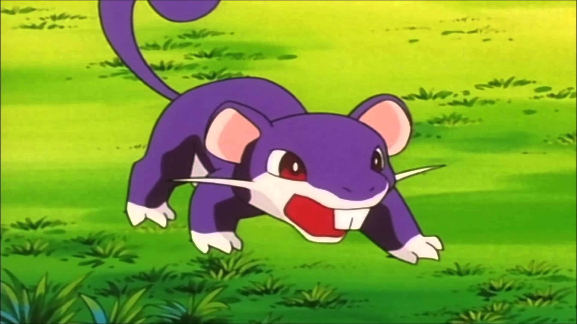 Pokemon Rattata With Purple Fur On A Green Grass