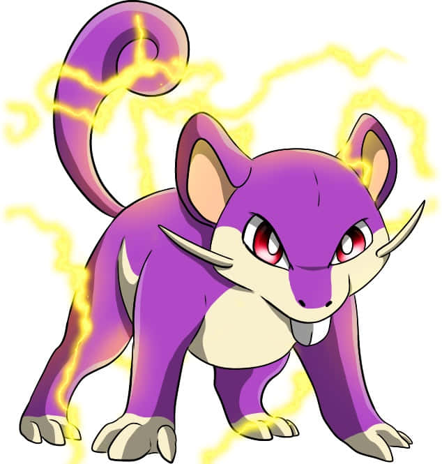 Pokemon Rattata With Yellow Electricity In A White Background