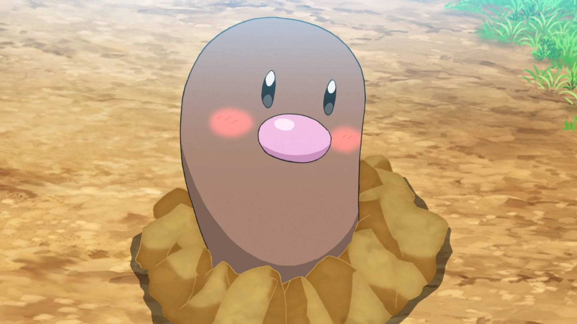 Pokémon's Diglett Buried In Ground Blushing Background