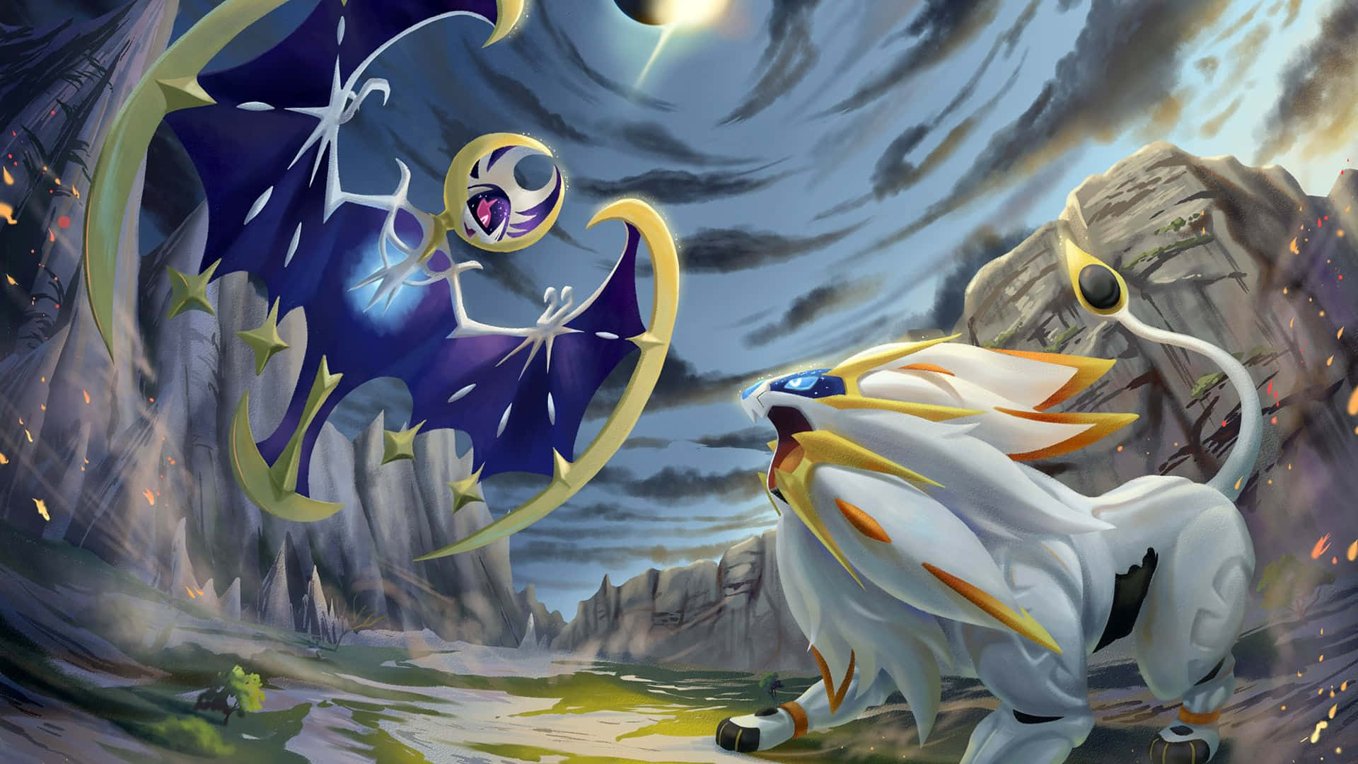 Pokemon Sun And Moon Lunala Vs Solgaleo