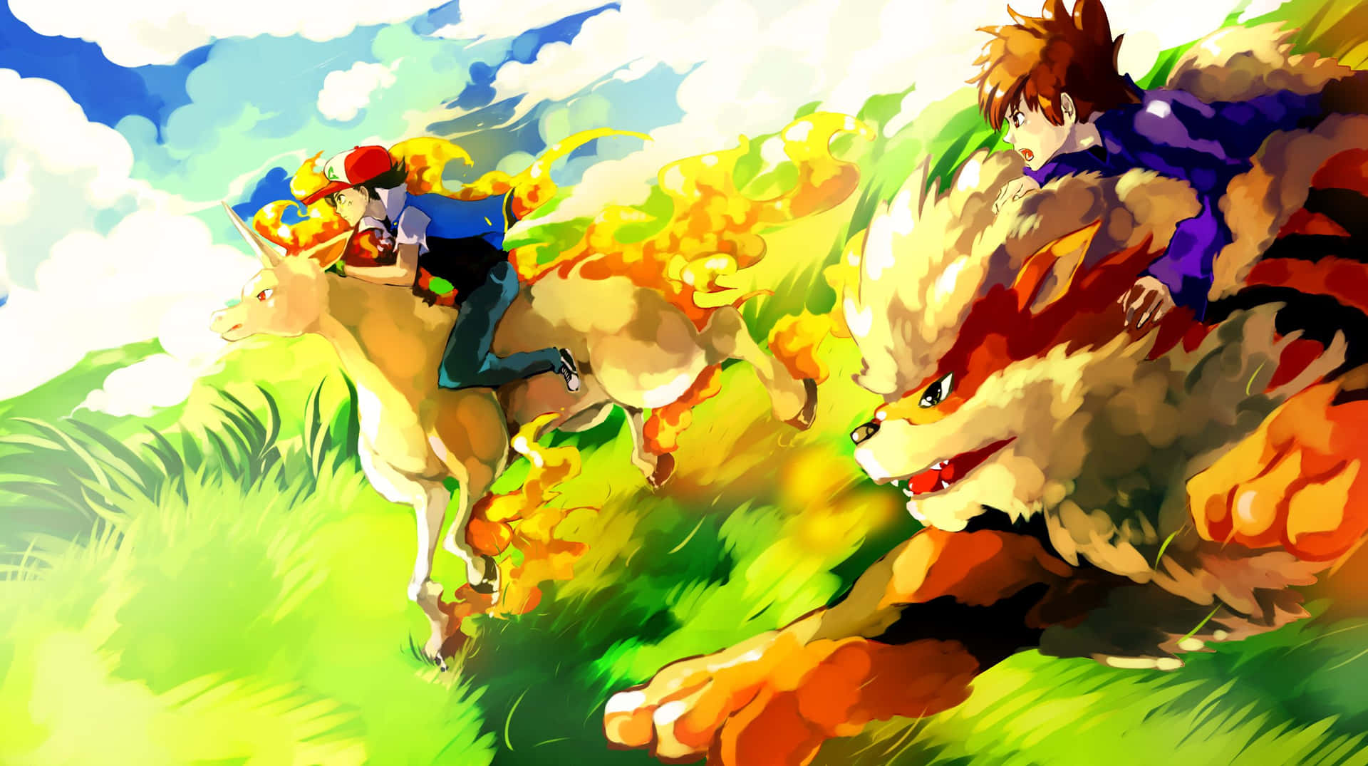 Pokemon Trainers Riding Rapidashand Arcanine
