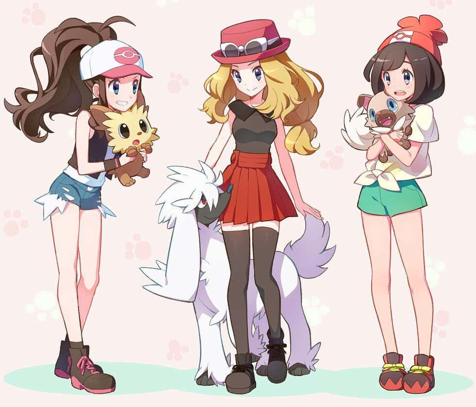 Pokemon Trainers With Furfrou Friends Background