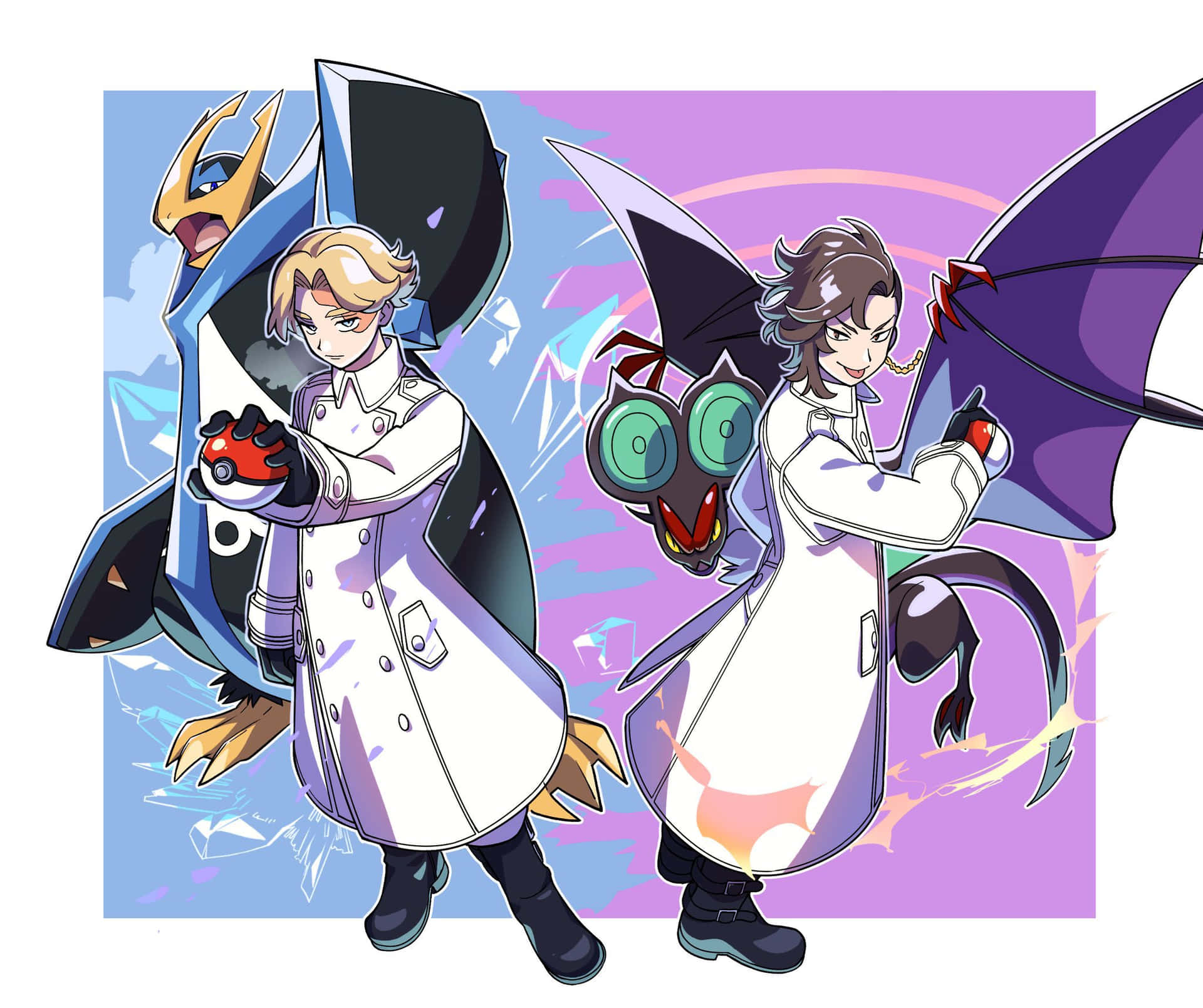 Pokemon Trainerswith Noivernand Samurott Background
