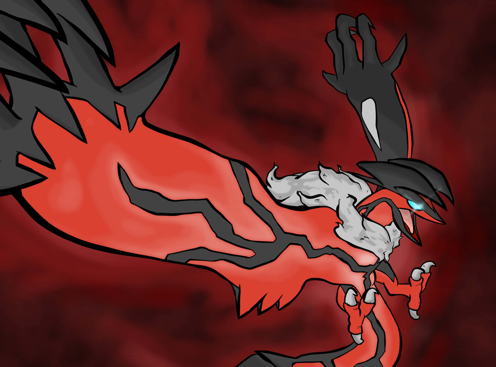 Pokemon Yveltal With Textured Red Background Background