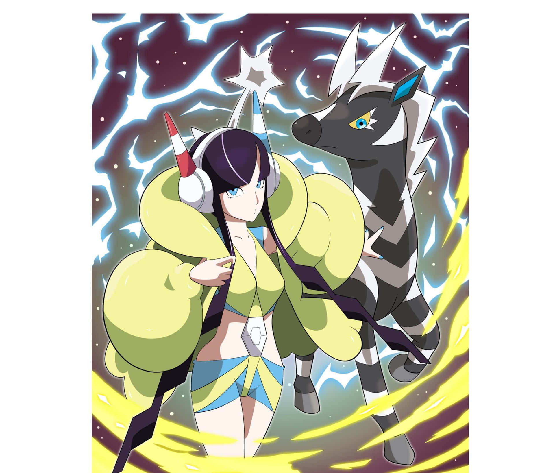 Pokémon Zebstrika And Elesa Hd Phone Background