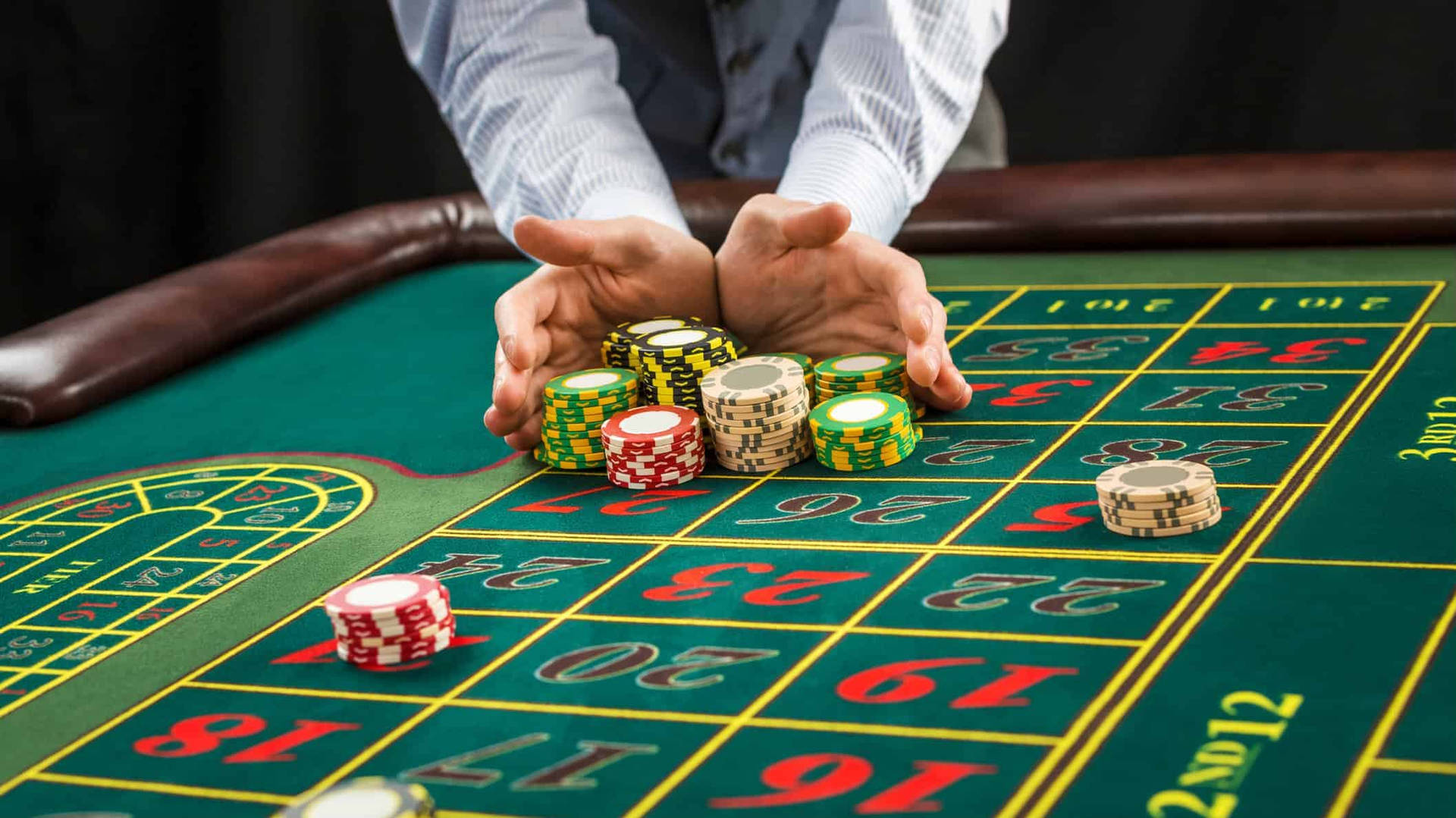 Poker Table With Gaming Chips Background