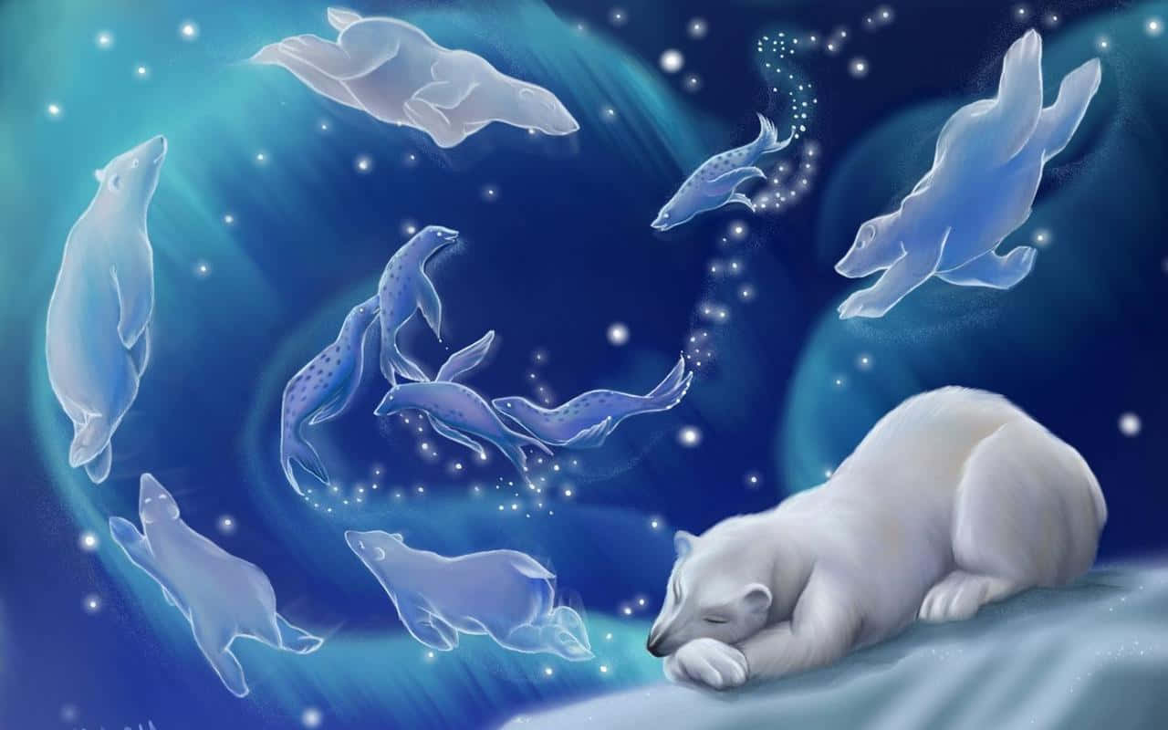 Polar Bears And Dolphins Sleeping In The Snow Background