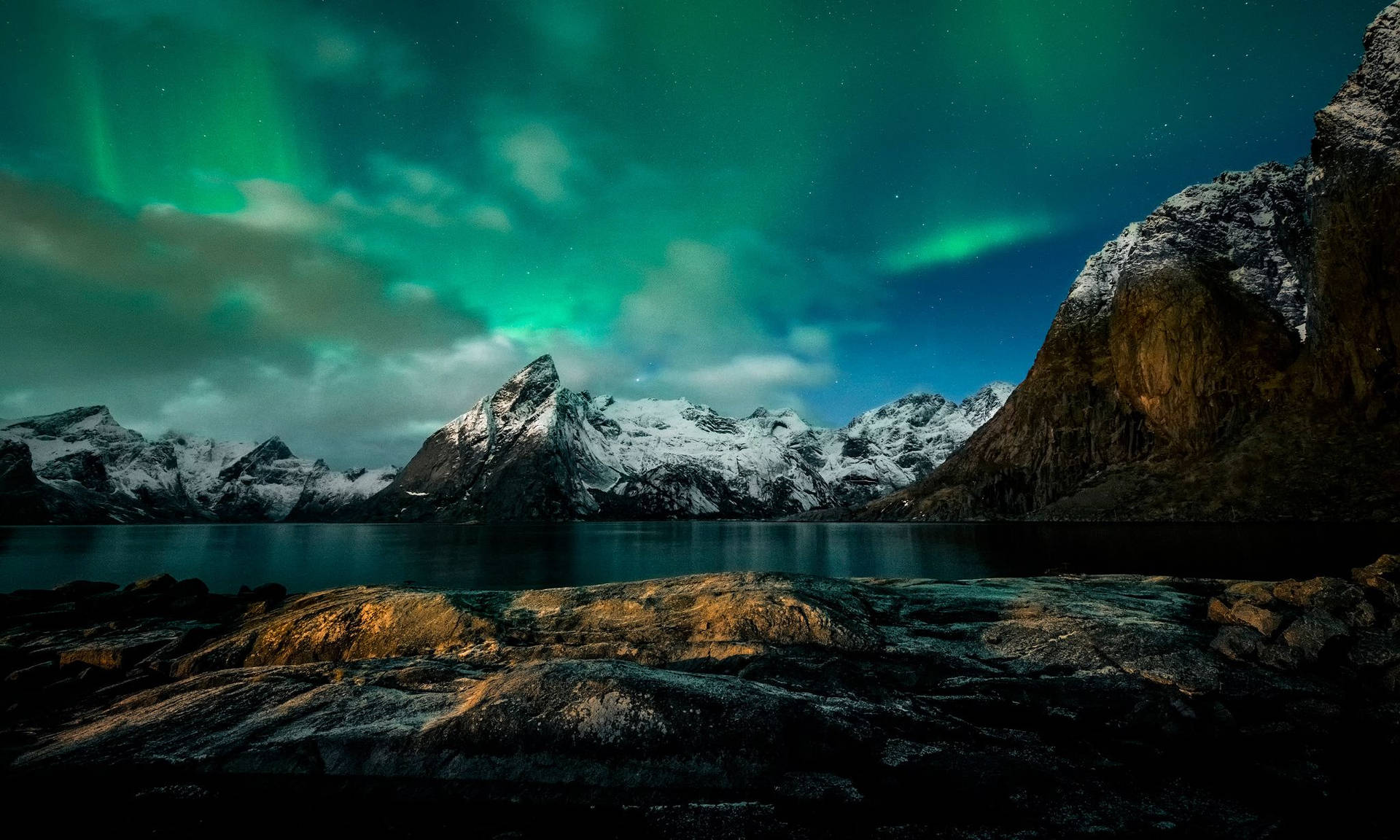 Polar Mountains And Sheer Northern Lights Background