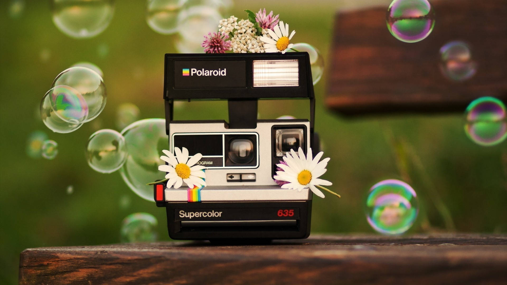 Polaroid With Bubbles Background