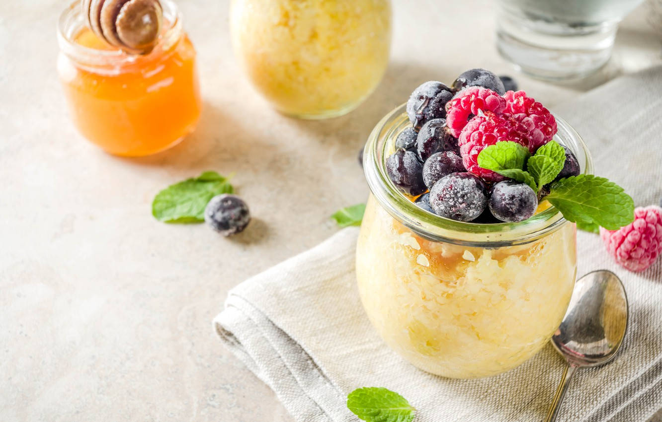 Polenta And Berries Dessert Background