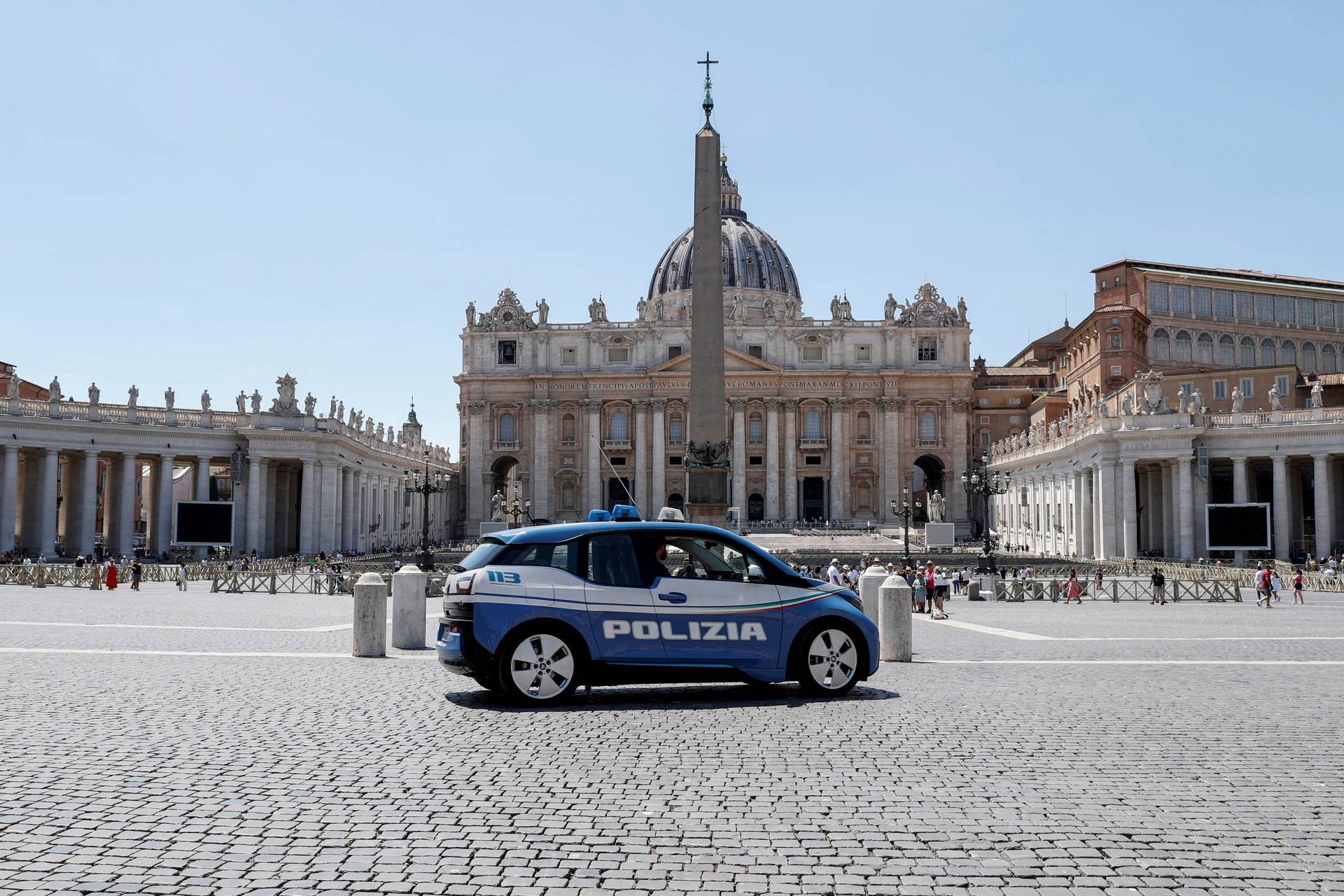 Police Car Parked Vatican City Background