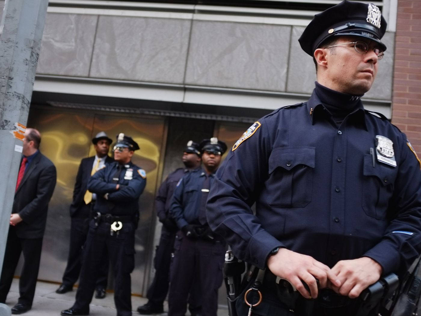 Police Officers Protecting People Background