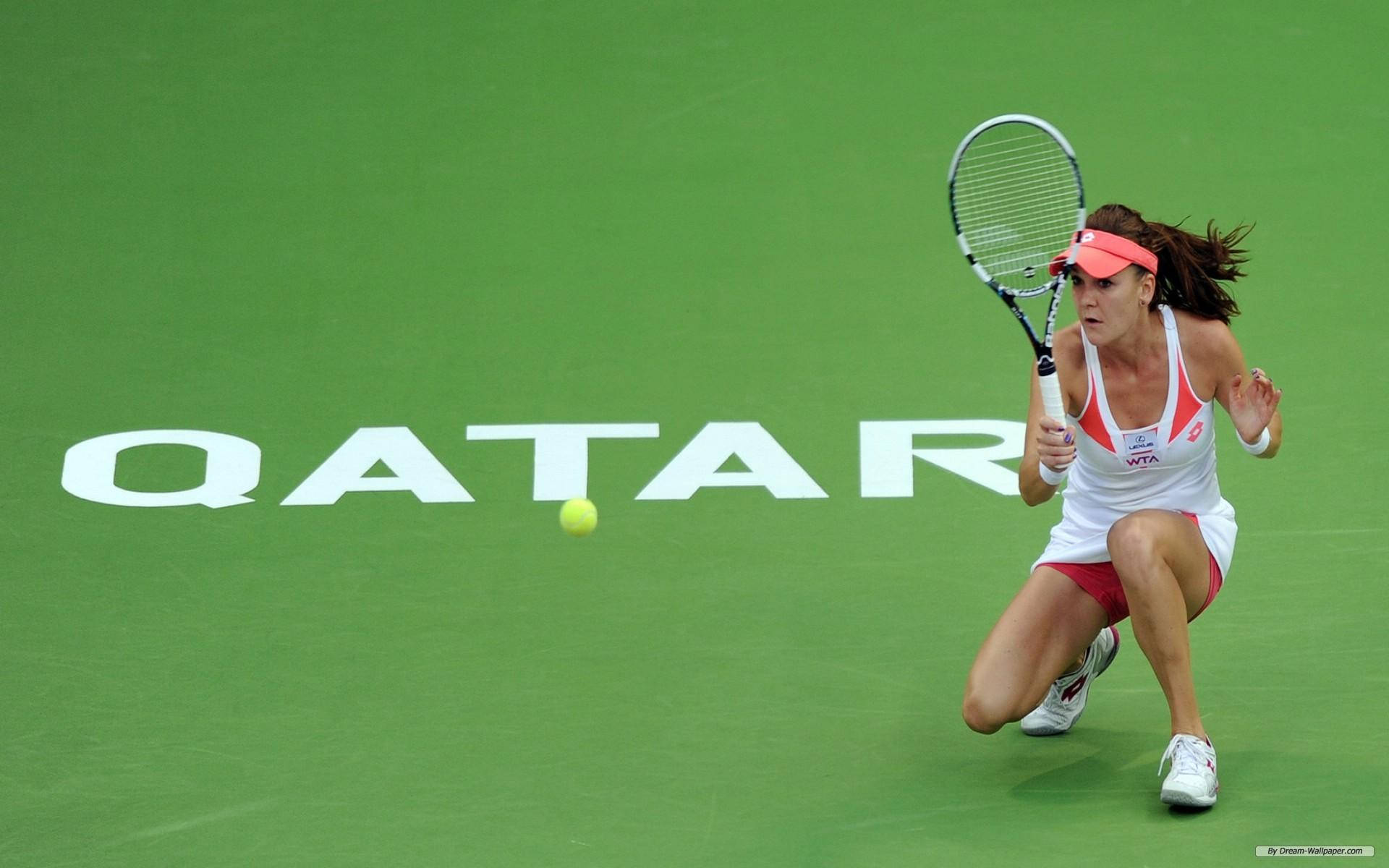 Polish Tennis Sensation Agnieszka Radwanska In Action Background