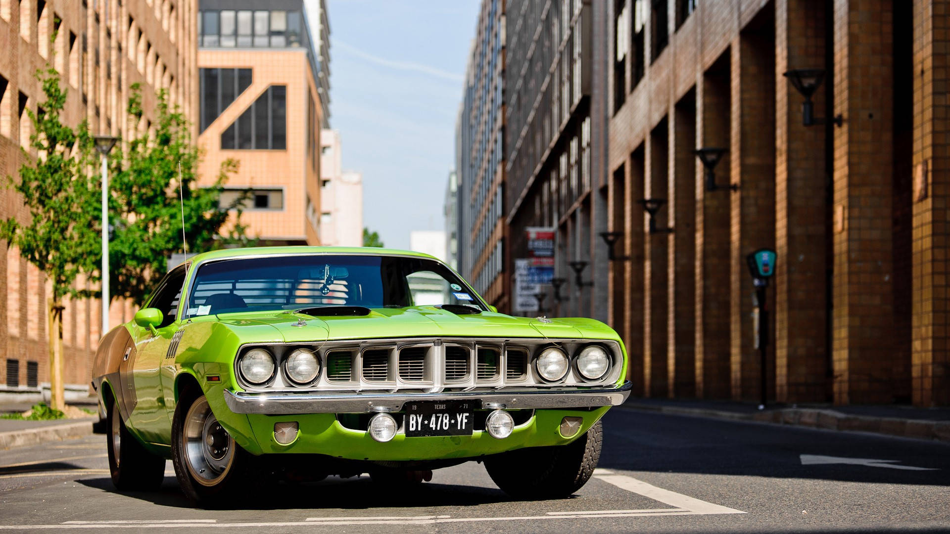 Polished Plymouth Barracuda In Green Color Background