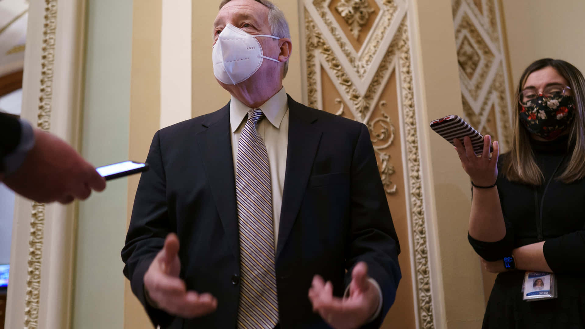 Politician Richard Durbin Being Interviewed Background