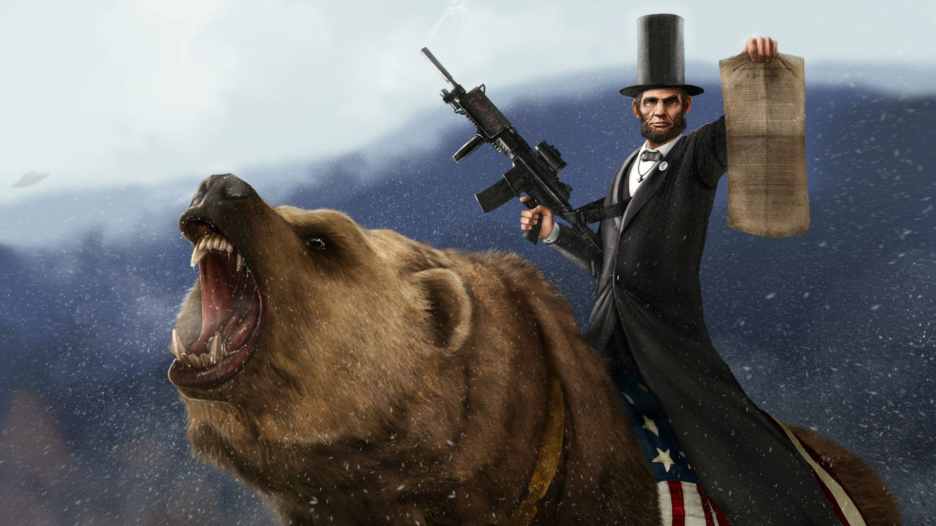 Politics Lincoln On A Bear Background