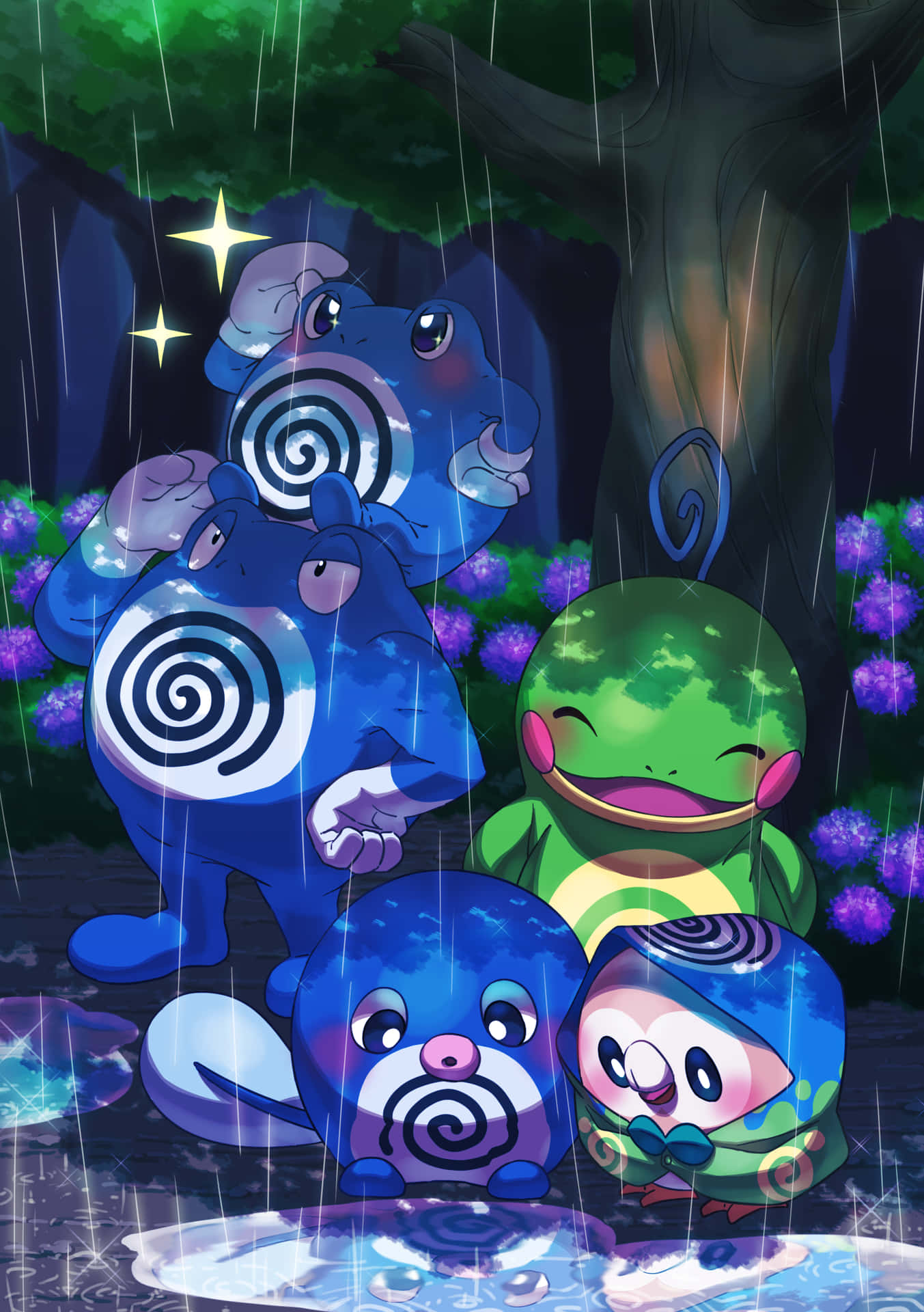 Poliwag Evolutions With Rowlet Background