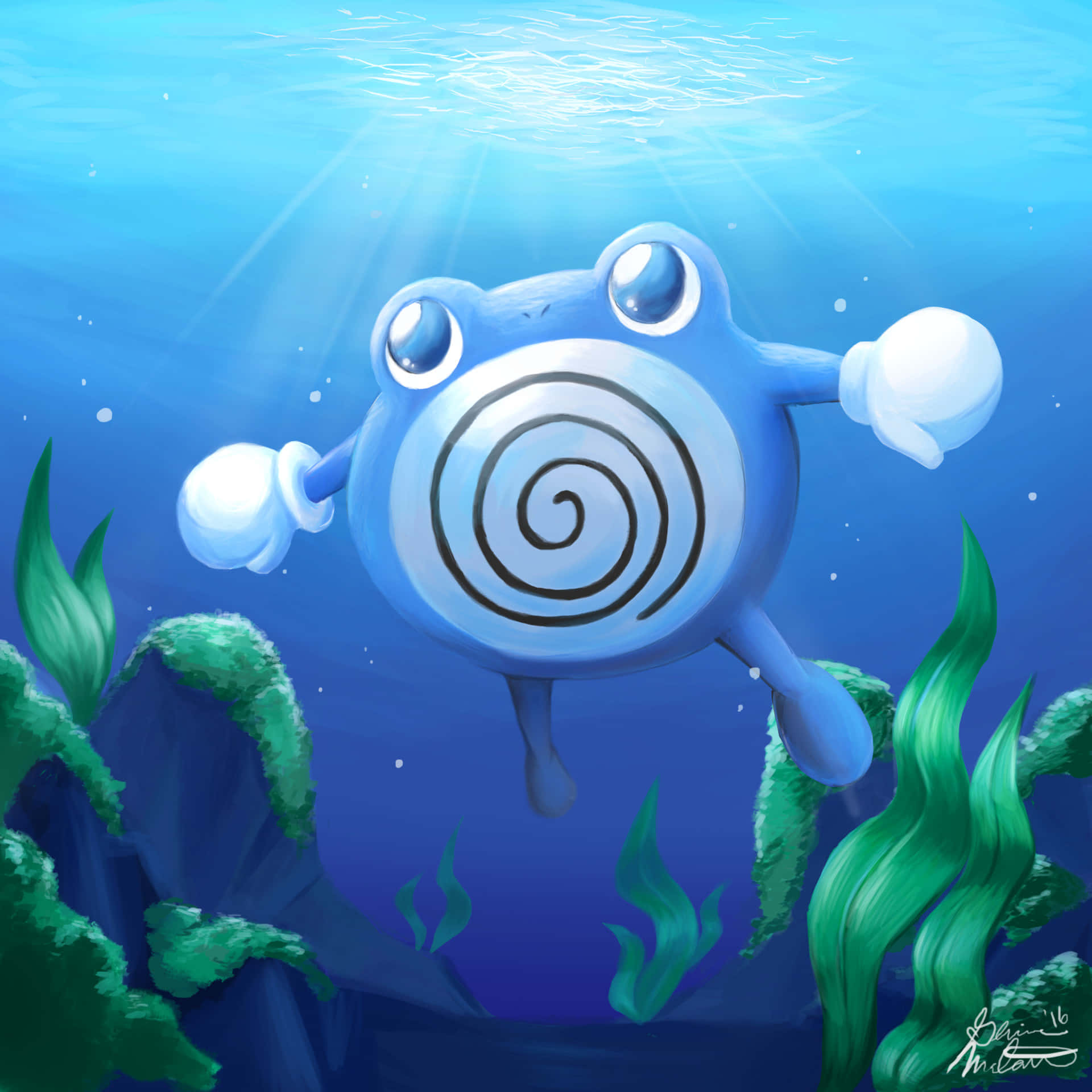 Poliwhirl Poliwag In Water Background