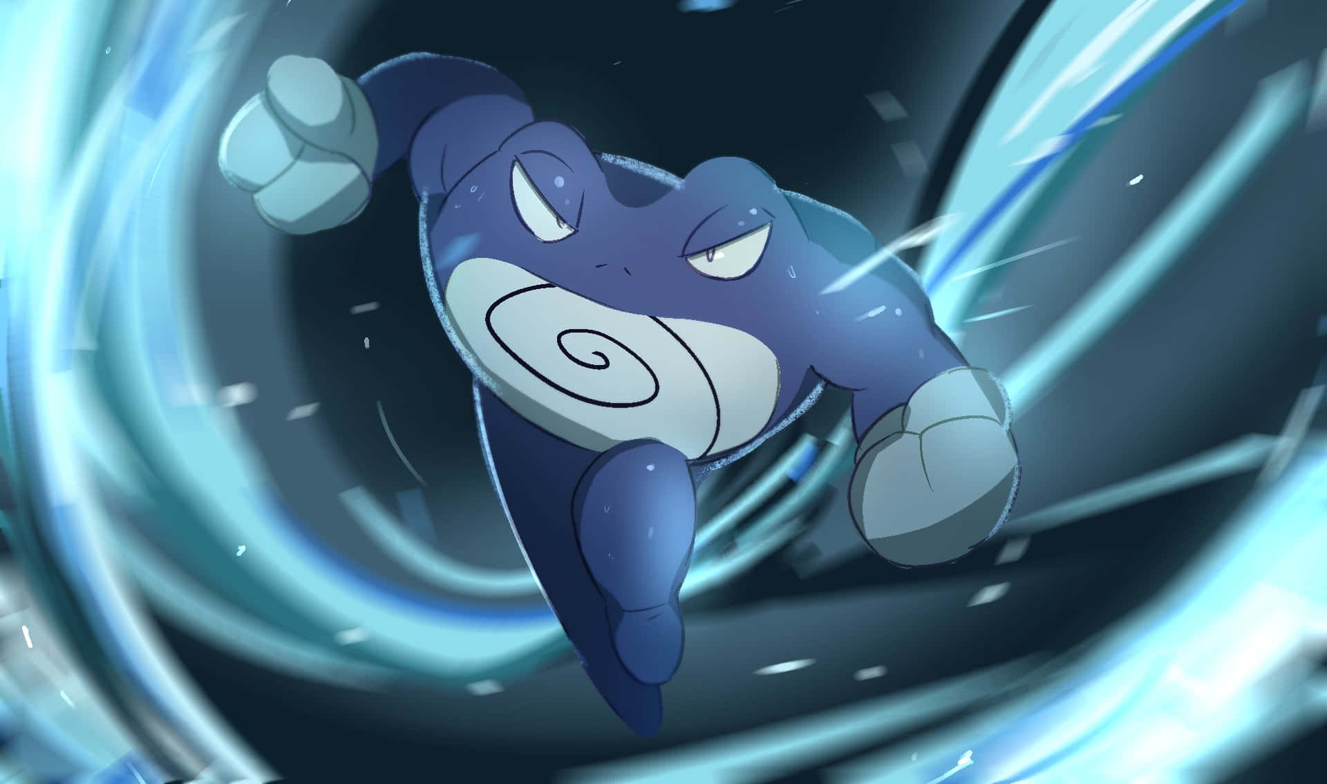 Poliwrath Against Swirling Lights Background