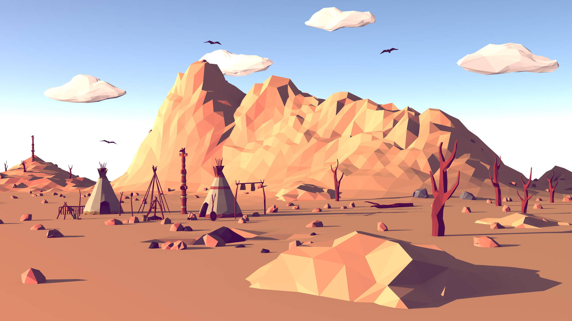 Polygon Art Desert Camp Background