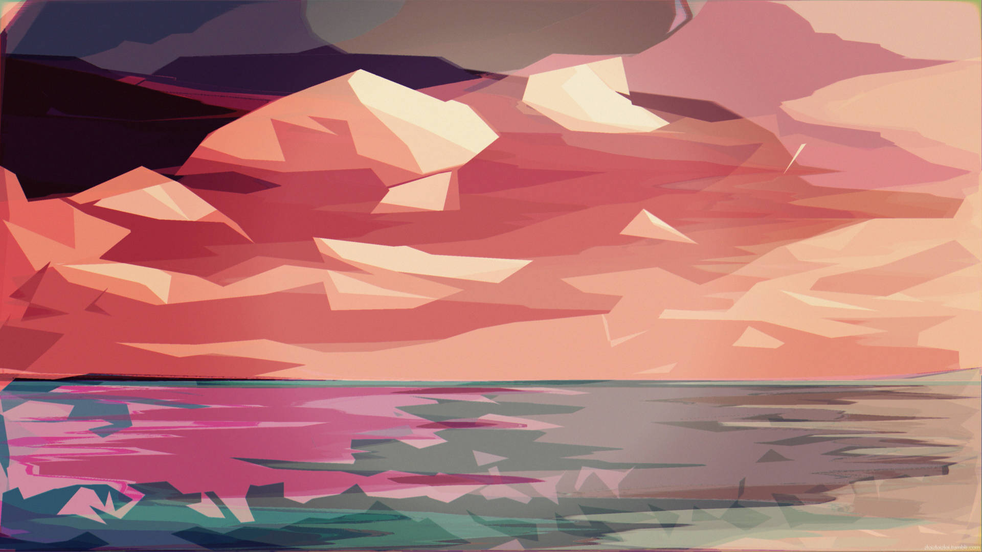 Polygon Art Pink Skies Background