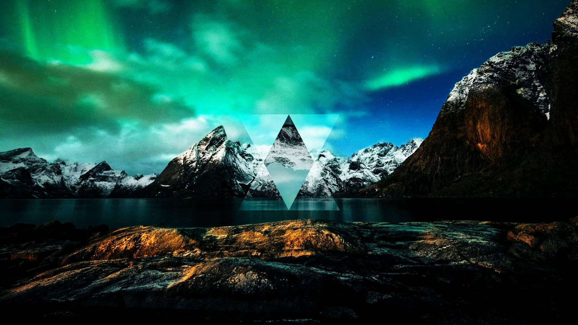 Polyscape Mountains Aurora Triangles Background