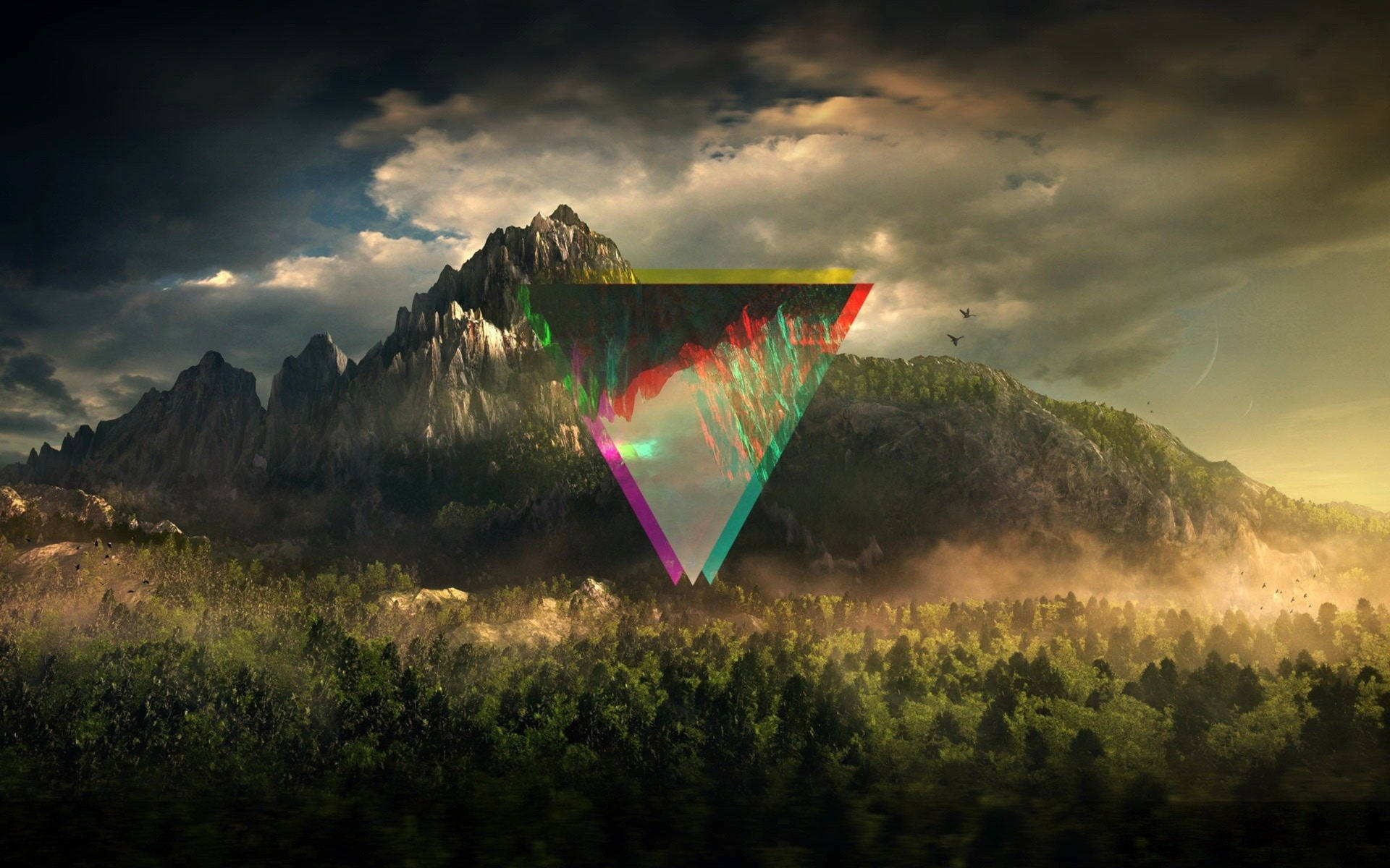 Polyscape Mountains Glitch Art Background