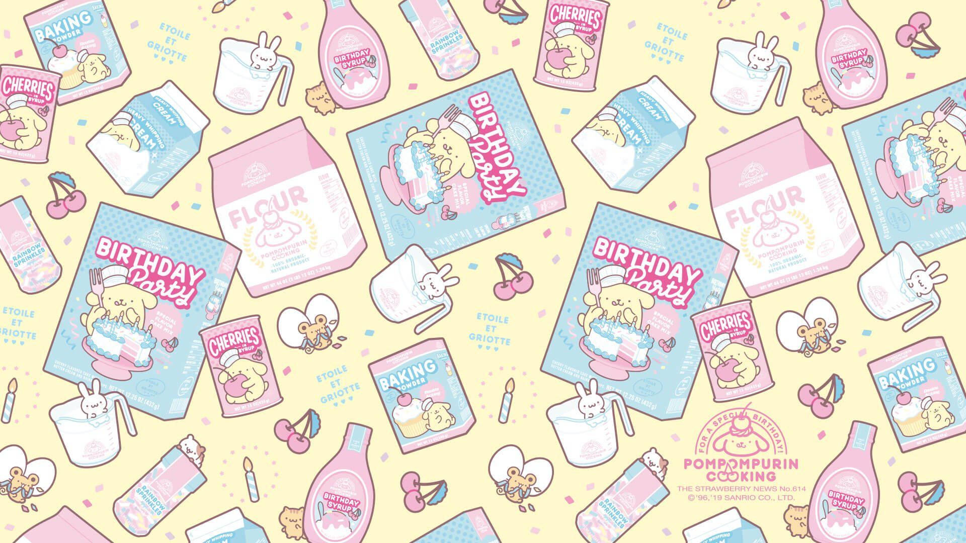 Pompompurin Birthday Party Pattern Hd Background