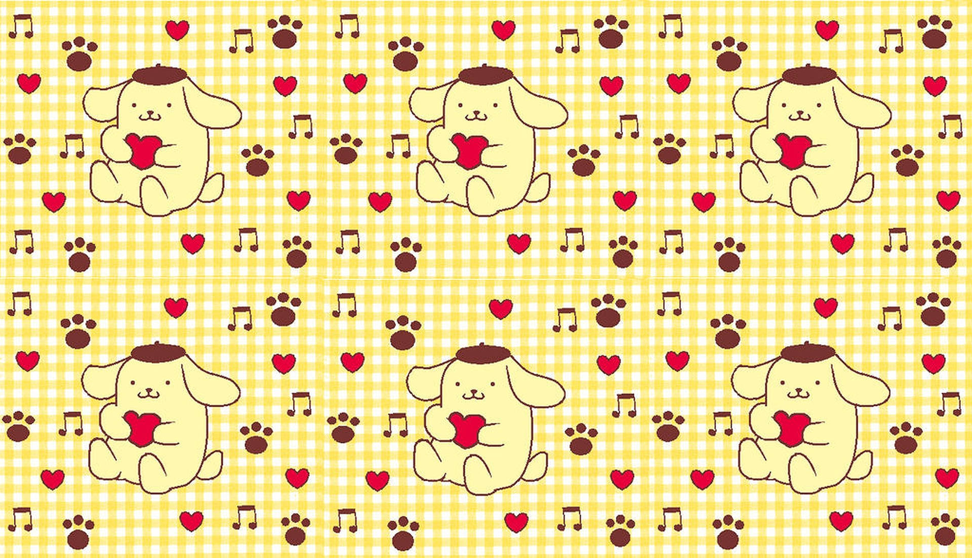 Pompompurin Pawprint Heart Music Pattern Hd Background