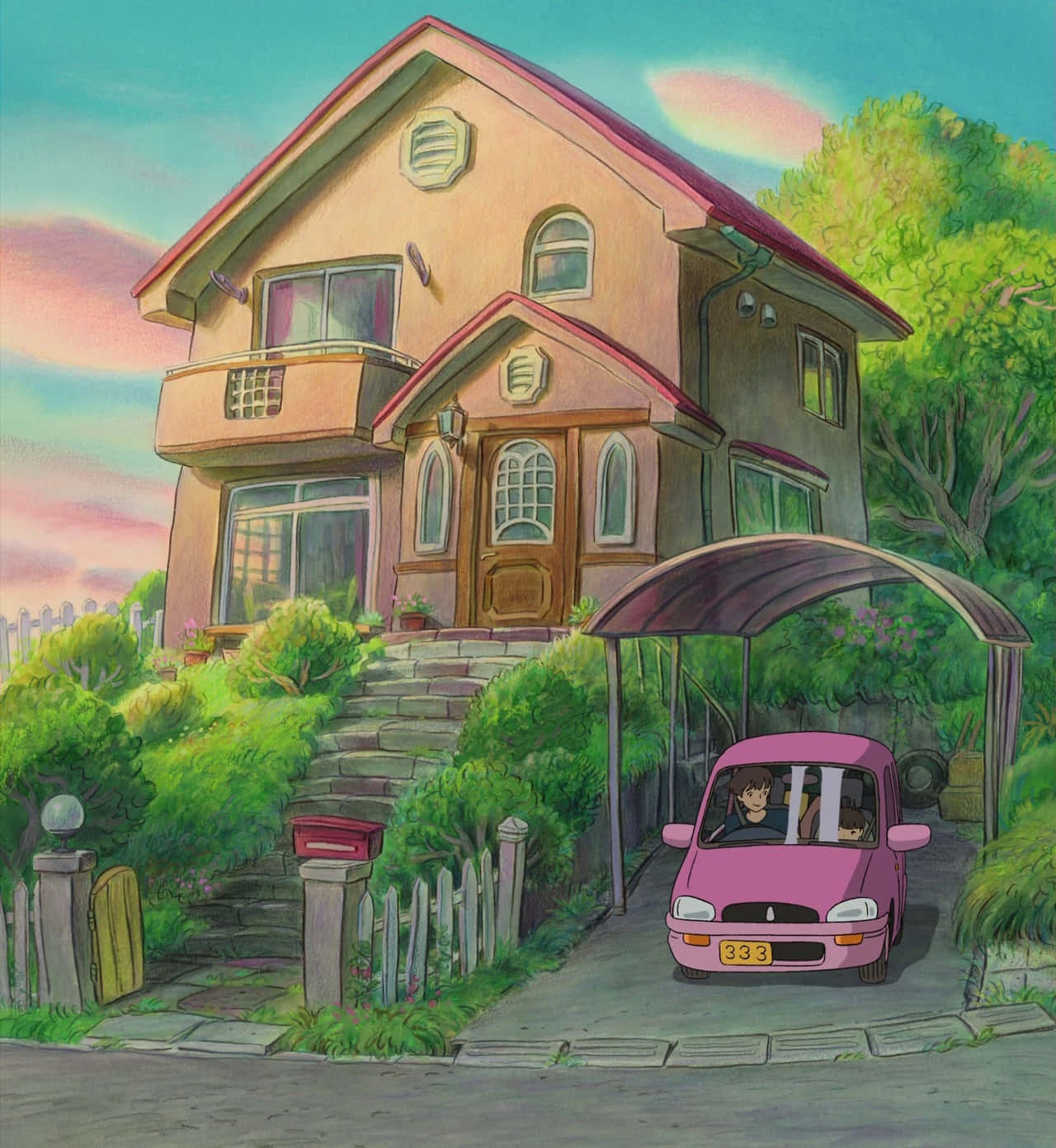 Ponyo Houseand Car Scene Background
