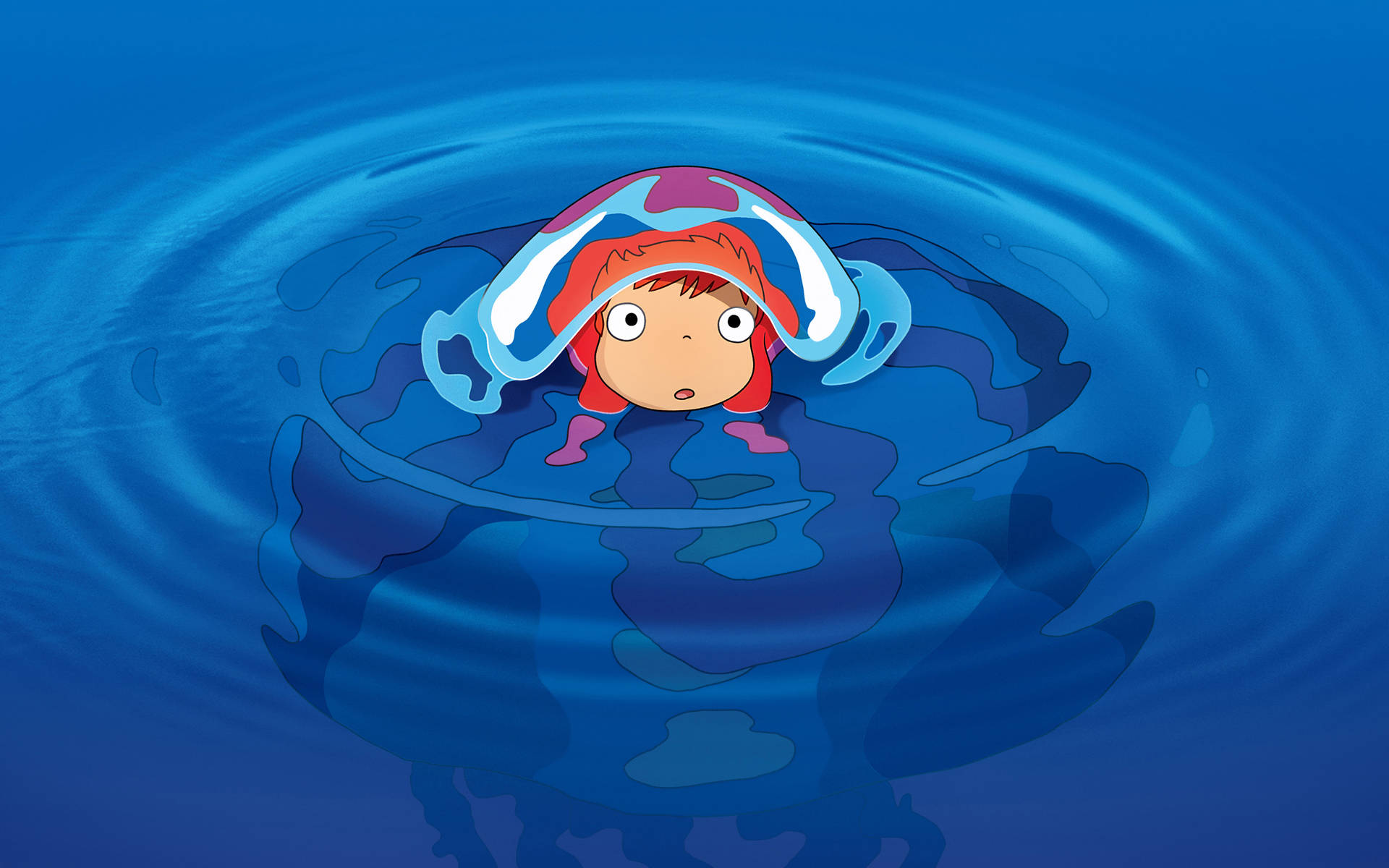Ponyo In Blue Waters Background