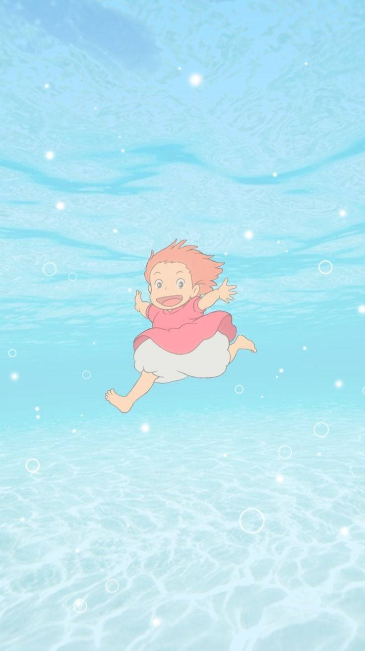 Ponyo In Crystal Blue Waters Background