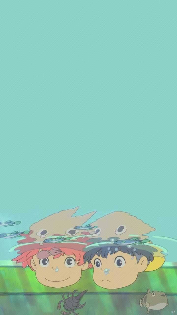 Ponyo Mint Green Background Background