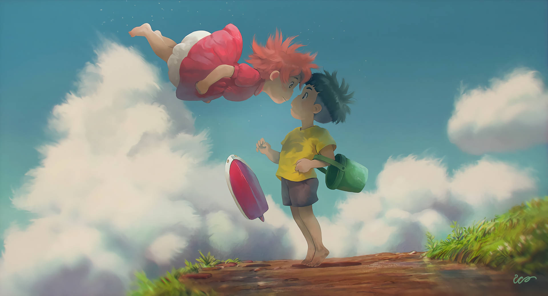 Ponyo On A Cliff Background