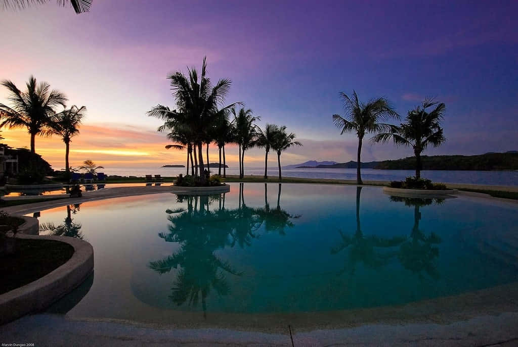 Pool Resort Calming Sunset Background